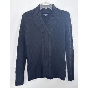 NAUTICA Shawl Collar Cable Knit Black Fishermen Pullover‎ Sweater Womens Size M
